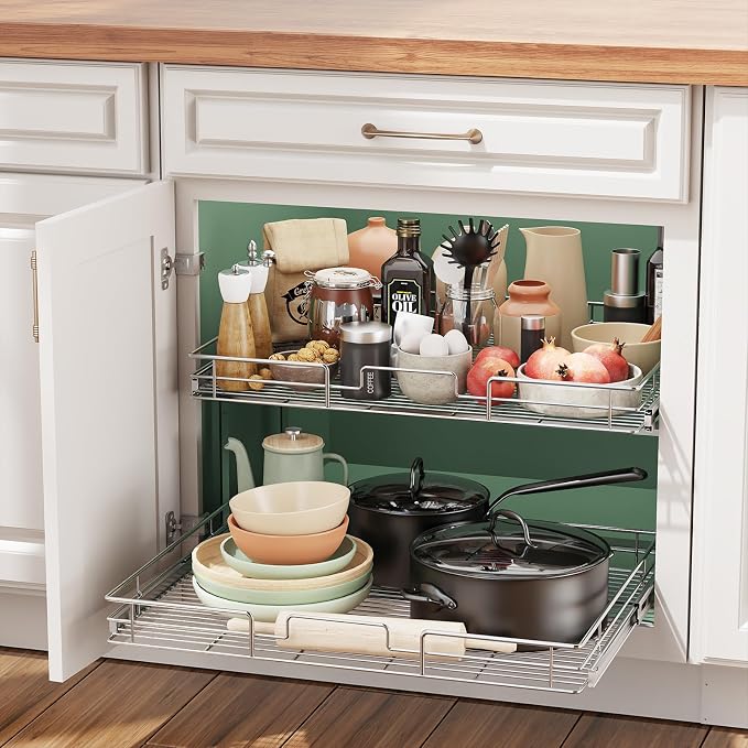 LOVMOR 2 Tier Individual Pull Out Cabinet Organizer 30" W x 21½" D, Slide Out - Image 5