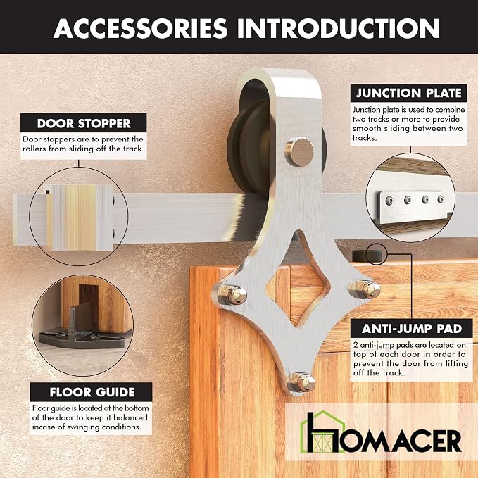 Homacer Brushed Nickel Non-Bypass Sliding Barn Door Hardware Kit, - Image 7