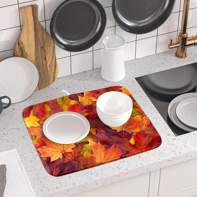 Colorful Autumn Maple Leaves Dish Drying Mat - Image 6