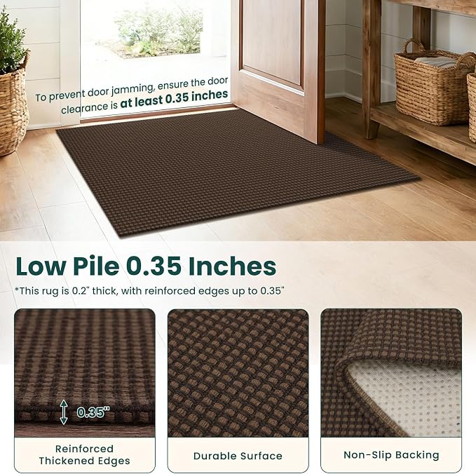 KOZYFLY 3x16 Runners Rugs for Hallway, Extra Long Washable Runner Rug, Non Slip Rubber Backed Kitchen Runner, Cotton Entryway Rug, Floor Carpet for Entry, Aisle, Hall, Brown/Dark Brown - Image 4