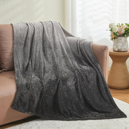 NEWCOSPLAY Super Soft Throw Blanket Ombre Dark Grey Premium Silky Flannel Fleece Leaves Pattern Lightweight Bed Blanket All Season Use (Ombre Dark Grey, Throw(50"x60"))