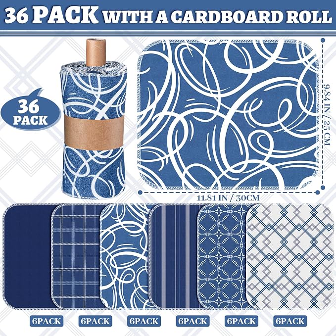 36 Pack Geometric Vintage Reusable Cleaning Cloths Washable Cotton Kitchen - Image 3