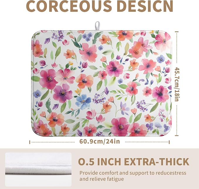 Spring Floral Dish Drying Mat Flowers Summer Kitchen Mat Dish Drying Pad - Image 5