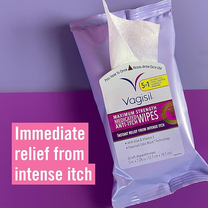Vagisil Wipes, Anti-Itch Medicated Feminine Vaginal Wipes, Maximum Strength - Image 2
