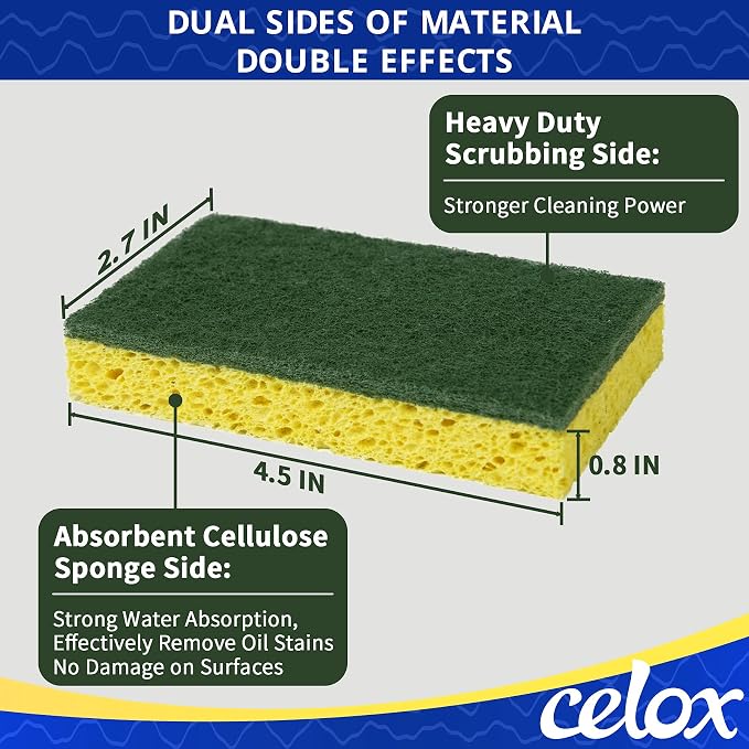 CELOX Sponges Kitchen Sponges for Dishes and Cleaning, 2-Sided Scrub Sponges - Image 5