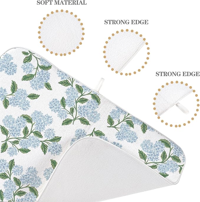 Blue Sage Green Floral Dish Drying Mat 18 x 24 Inch Spring Hydrangea Floral - Image 7