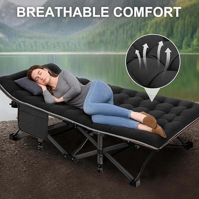 ABORON Camping Cot for Adult 28" Extra Wide, 2PK Heavy-Duty 1200D Oxford Cot for Sleeping, Portable Folding Camp Bed with Mat & Carry Bag