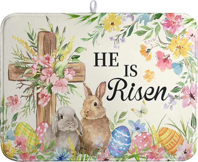 Easter He Is Risen Bunny Dish Drying Mat by Wnoesat