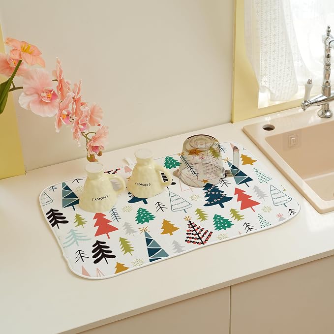 Christmas Dish Drying Mats 18x24 Inch Colorful Geometric Christmas Tree Drying - Image 5