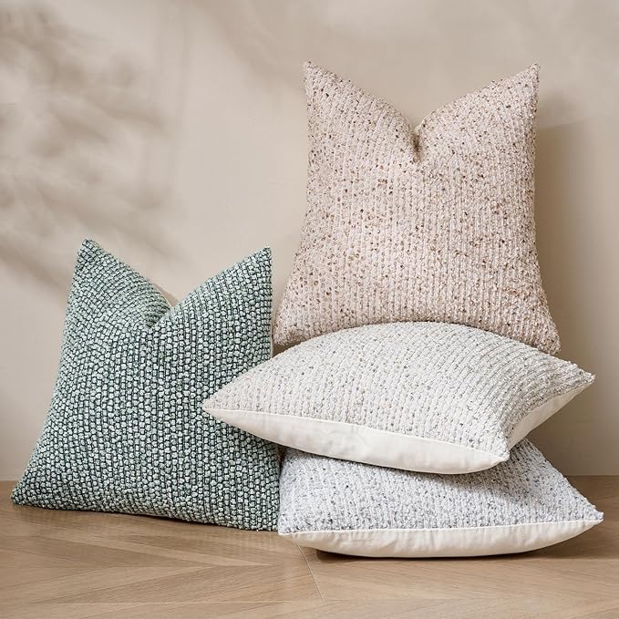 Striped Throw Pillow Covers 22x22 Set of 2 Beige Textured Boucle Chic Morden Boho Accent Farmhouse Square Decorative Couch Pillow Covers for Home Decor Bed Sofa Living Room