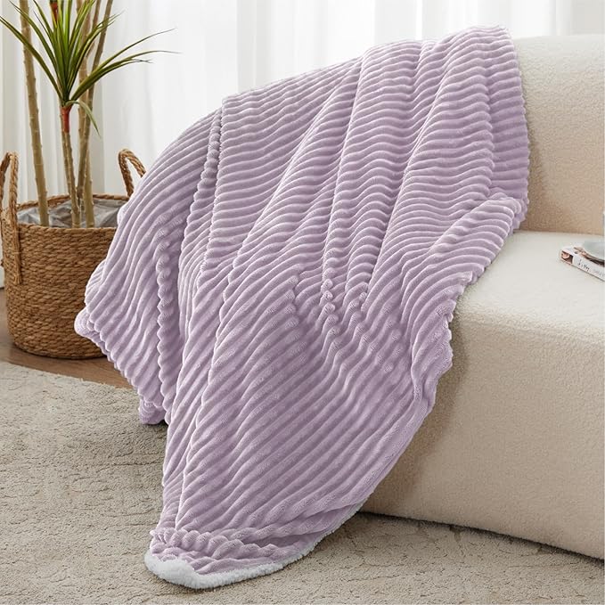 Sherpa Throw Blanket for Couch - Soft Cozy Fleece, Warm for Winter, Reversible for Sofa, 50 x 60 Inches, Lavender