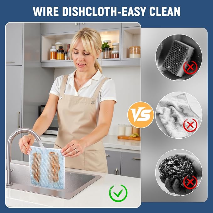 Double Side Non Scratch Wire Dishcloth 75pcs-Multipurpose Wire Dishwashing Rags - Image 4