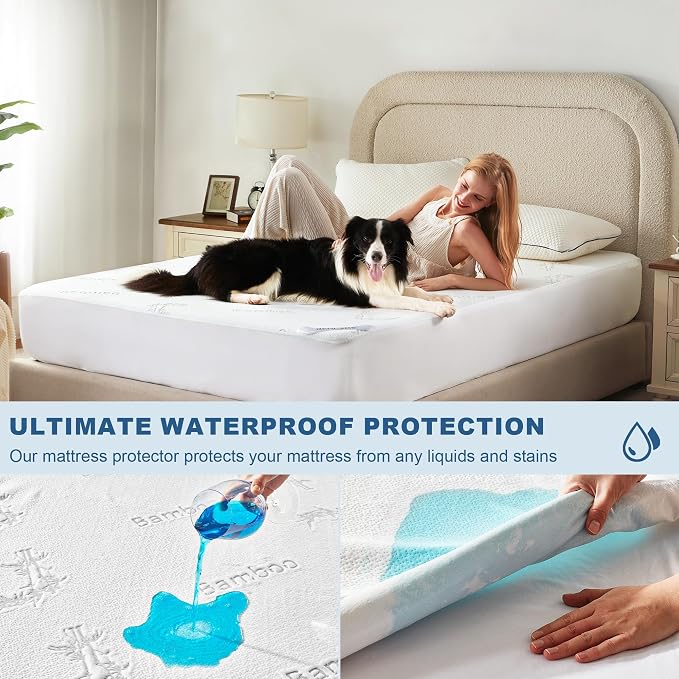 Waterproof Mattress Protector, California King Size Mattress Pad Fitted 6"-18" - Image 2