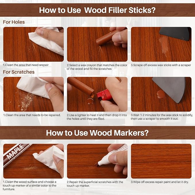 12 Colors Wood Filler Sticks Furniture Markers, Wood Floor Scratch Repair Kit - Image 4