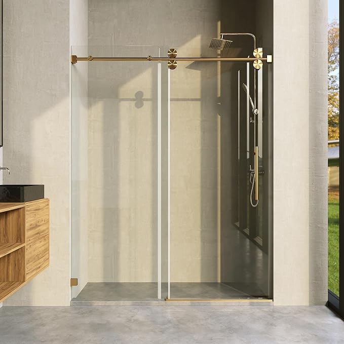 Frameless Shower Door, 3/8" Clear Tempered Glass, Waterproof Bathroom Shower by CRISSENSSI