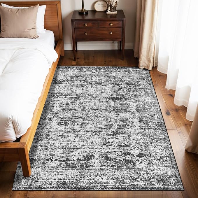 4x6 Area Rugs for Living Room, Dark Grey Rugs, Small Washable Non Slip Entry - Image 2