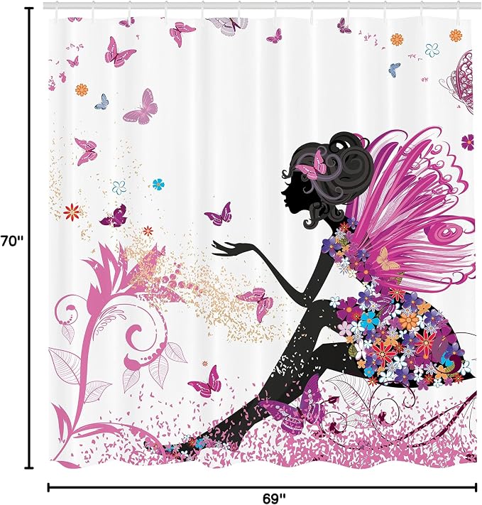 Ambesonne Fantasy Shower Curtain, Spring Girl Wings in a Floral Dress Surreal - Image 5