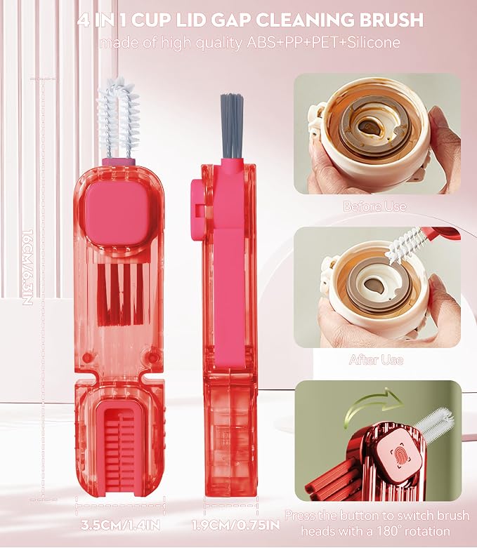 4 in 1 Cup Lid Gap Cleaning Brush, Mutipurpose Tiny Silicone Cup Holder Cleaner - Image 2