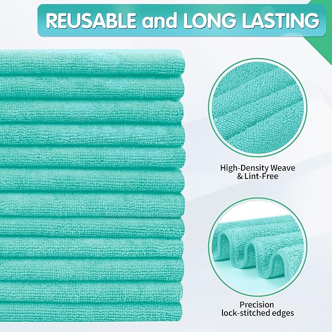 FIXSMITH Turquoise Microfiber Cleaning Cloth -Pack of 8, Highly Absorbent - Image 2