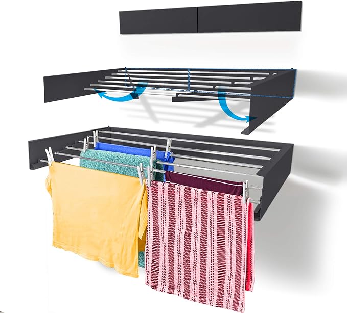 Step Up Laundry Drying Rack, Wall Mounted, Retractable Clothes Drying Rack by StepUpDryingRacks