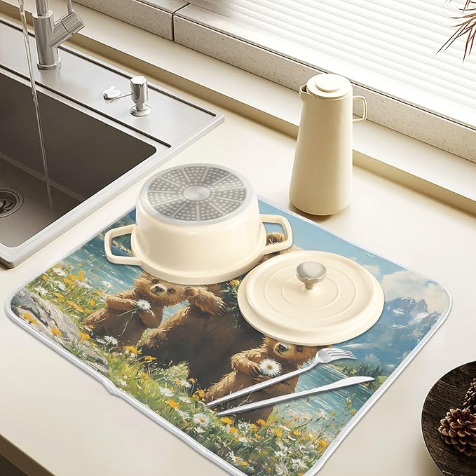 Three Bear Dish Drying Mat for Kitchen Counter Absorbent Microfiber Large - Image 5
