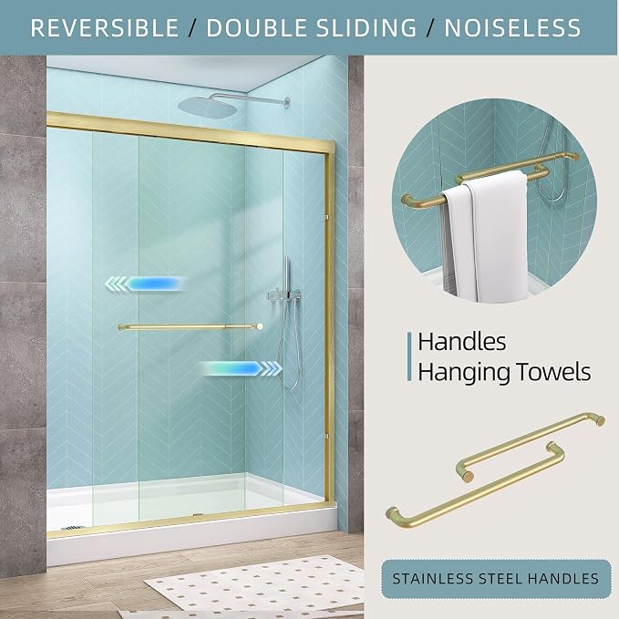 GETPRO Shower Door Double Sliding 62-66 in. W x 72 in. H Semi-Frameless Bypasss - Image 3