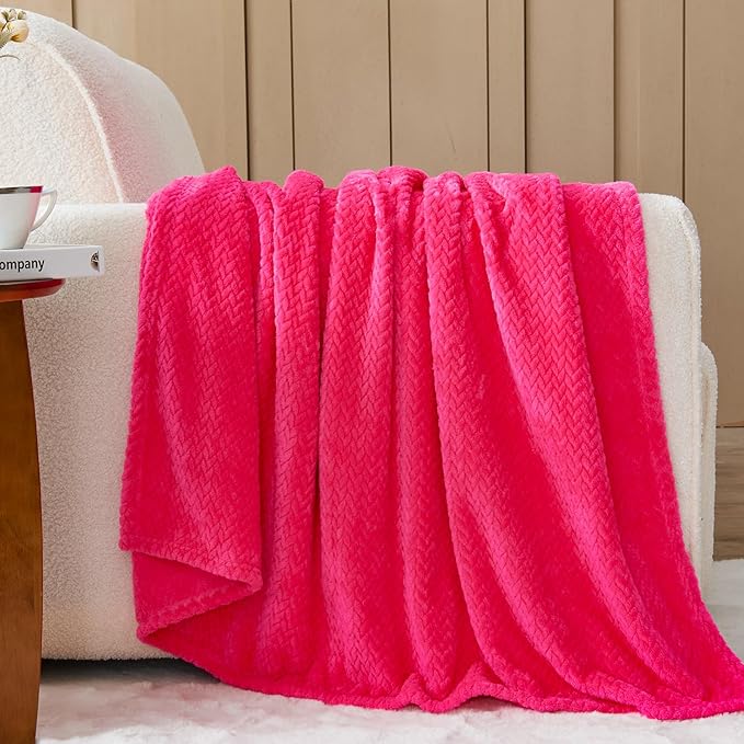 NEWCOSPLAY Super Soft Twin Blanket Dark Rose Red Premium Silky Flannel Fleece Leaves Pattern Lightweight Bed Blanket All Season Use (Dark Rose Red, Twin(60"x80"))