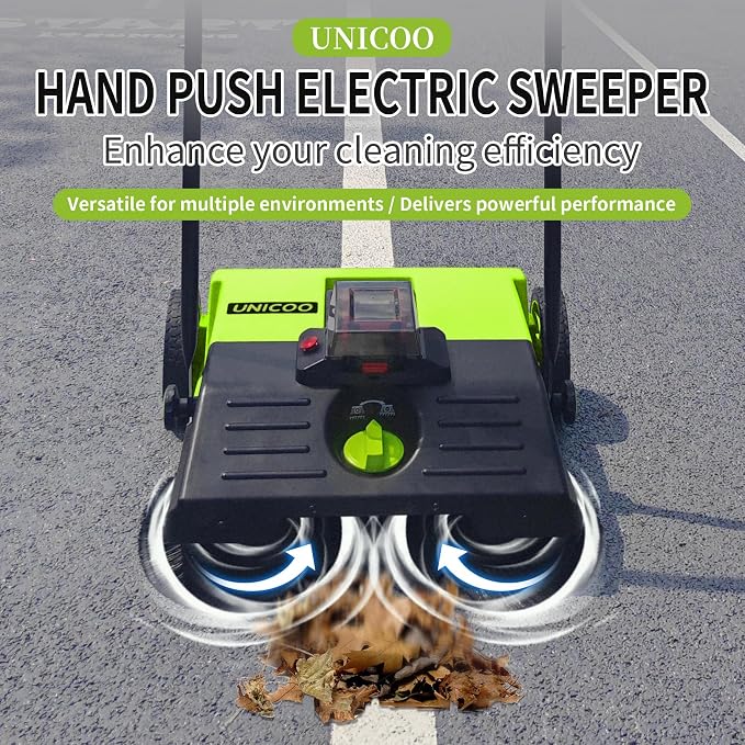 UNICOO® Electric Hand Push Floor Sweeper – Battery Powered Walk-Behind Sweeper - Image 2