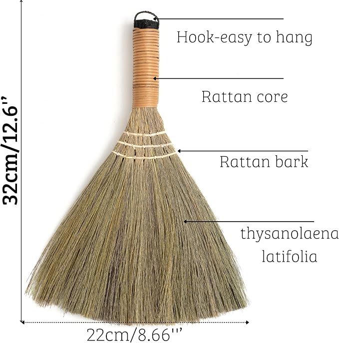 Set of 2 Brooms for Kid 12.6 inch- Vietnamese Natural Straw Soft Broom - Image 2