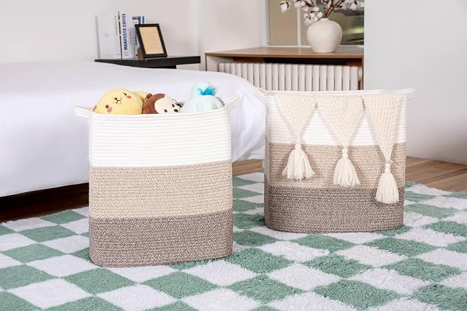 Tall Storage Bins for Clothes Fabric Cotton Rope Storage Baskets - Image 3