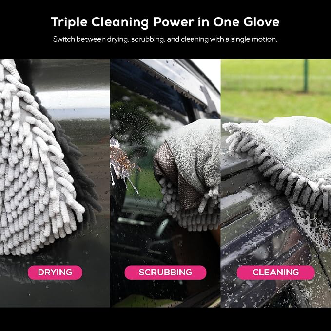 Premium 3-in-1 Car Wash Mitt Scratch Free, Cleaning Mitt, Microfiber Wash Mitts - Image 2