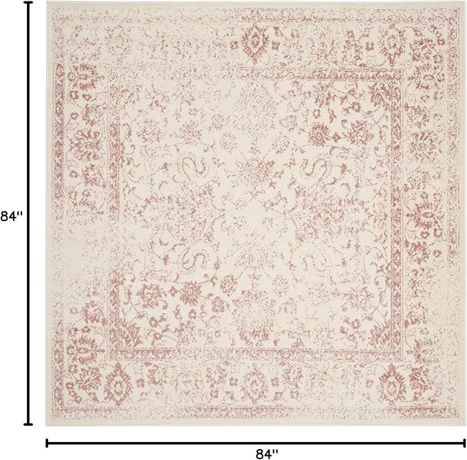 SAFAVIEH Adirondack Collection Area Rug - 7' Square, Ivory & Rose, Distressed Vintage Floral Design, Non-Shedding & Easy to Clean, Ideal for Living Room, Bedroom, Dining Space (ADR109H)