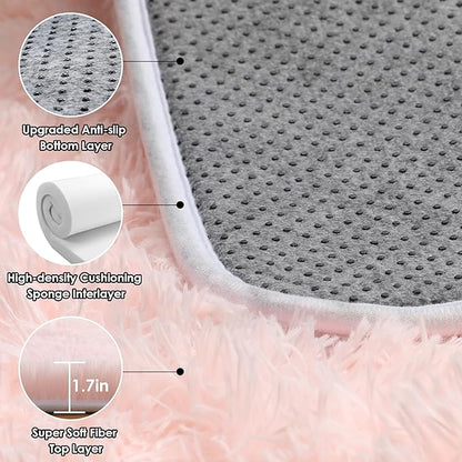 ONASAR Pink Runner Rugs for Bedroom Living Room, 2x6 Washable Bedside Hallway Fluffy Area Rug, Ultra Soft Plush Furry Faux Fur Non Slip Floor Carpet for Nursery Kids Dorm Closet Home Decor Aesthetic