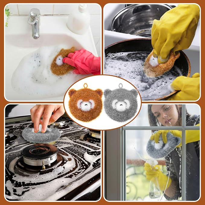 Breling 6 Pieces Raccoon Shape Dish Sponge Dual Sided Non Scratch Dish Washing - Image 5