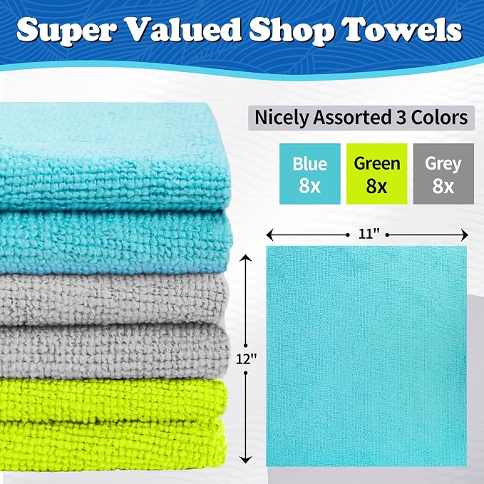 FIXSMITH Microfiber Cleaning Cloth, Shop Towels Bulk, 24 Pack Microfiber Towels - Image 2
