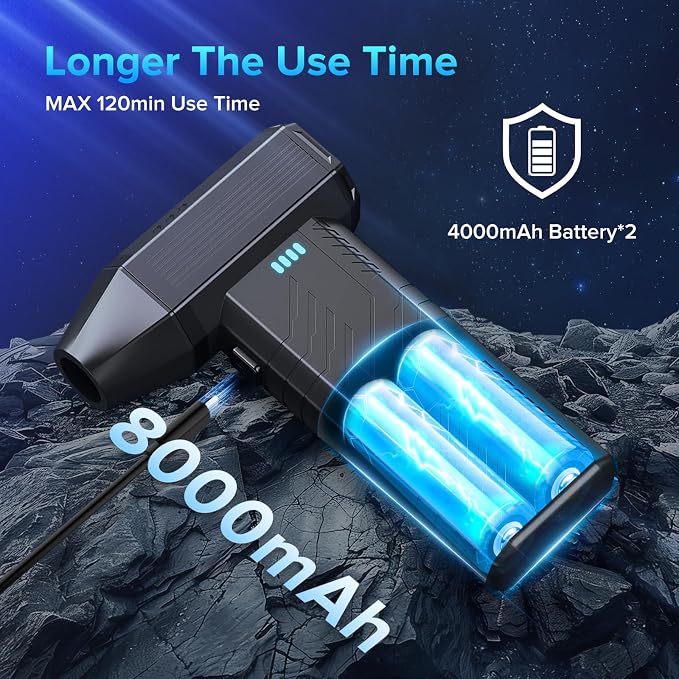 Compressed Air Duster, 8000mAh 130, 000 RPM Keyboard Cleaner, Replace - Image 5