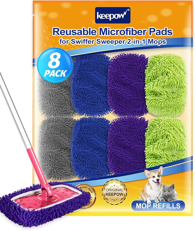 8Pcs Reusable Microfiber Mop Pads Compatible by KEEPOW