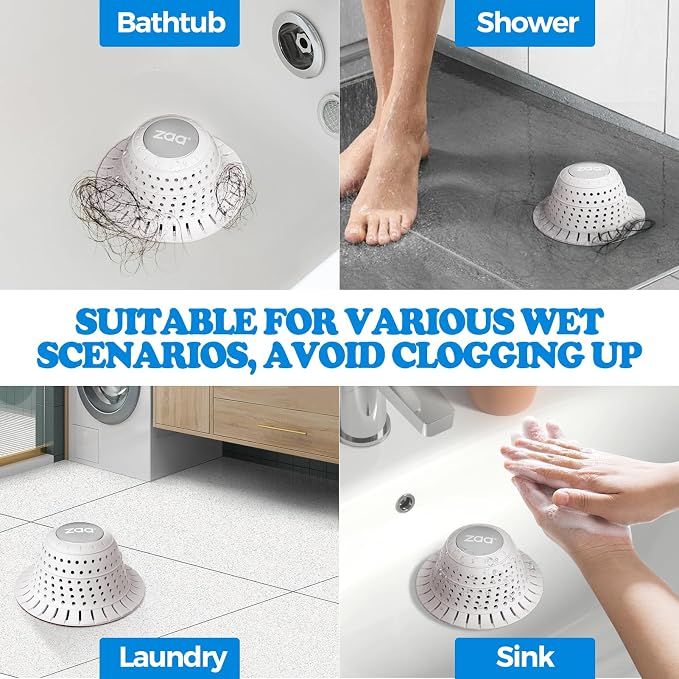 zaa Bathtub Drain Hair Catcher, Silicone Collapsible 2 Pack Drain Protector - Image 2
