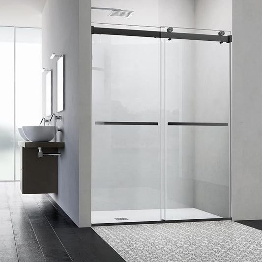 Frameless Sliding Shower Door, 60-64" W x 76" H Glass Shower Door by AquivaCoast
