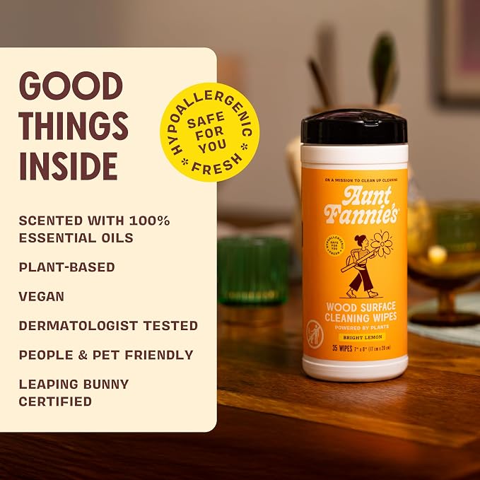 Aunt Fannie's Wood Surface Cleaning Wipes, and Floors, Lemon Scent - Image 4