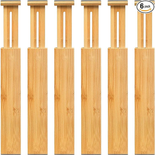 VaeFae 6-Pack Bamboo Drawer Dividers – Adjustable 14"-19.1", Spring-Loaded by VaeFaeDirect