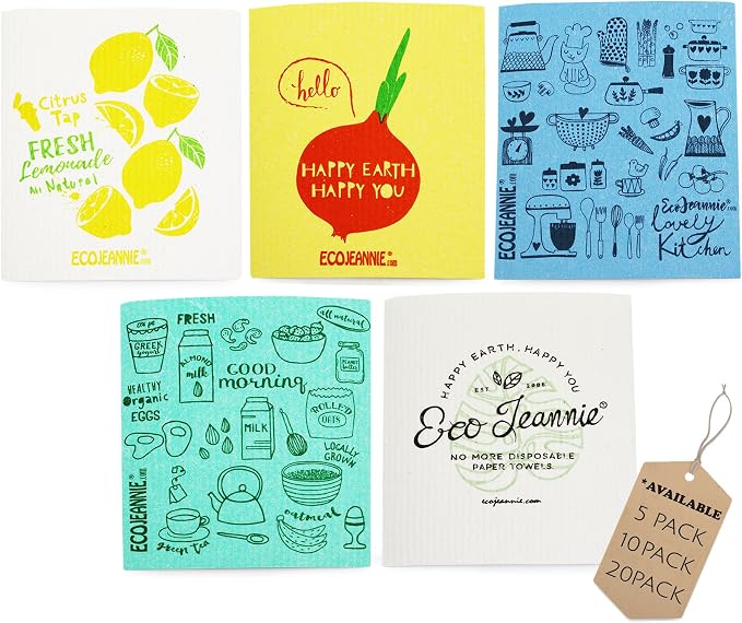 Eco-Friendly German Cleaning Cloth 100% Biodegradable Cellulose Sponge Cloths by EcoJeannie