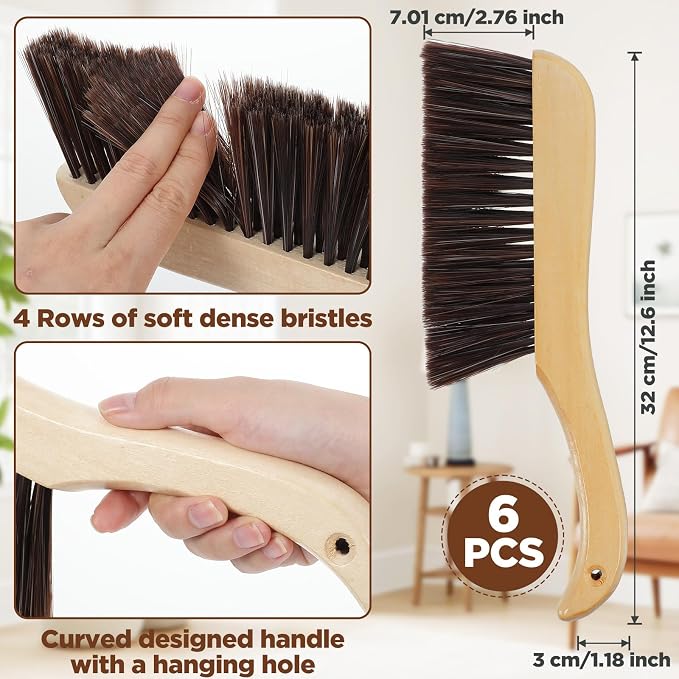 6 Pieces Wooden Hand Broom, Soft Bristle Dust Brush - Image 2