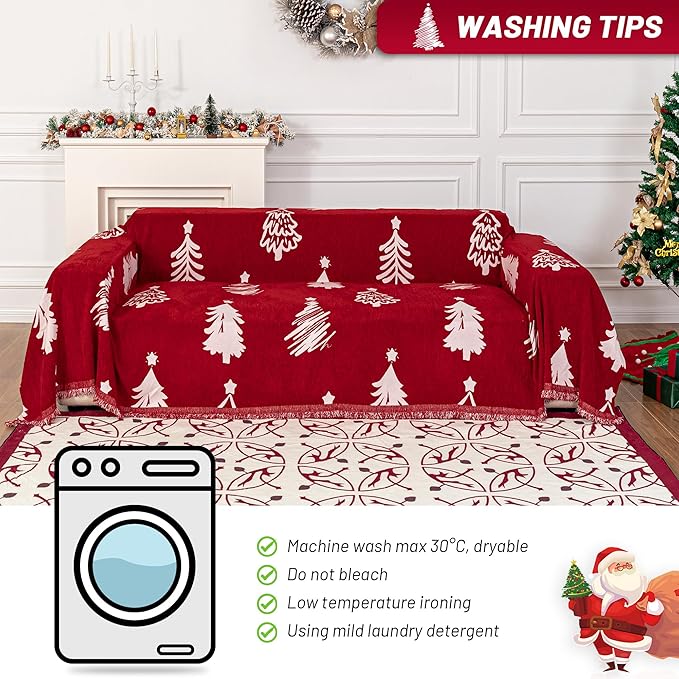 MYSKY HOME 71X102 inches Chair Christmas Couch Cover, Sectional Sofa Covers Sofa Slipcover for 1 Cushion Couch, L Shape Couch Covers for Dogs, Kids, Washable Sofa Blanket, Furniture Protector, Red