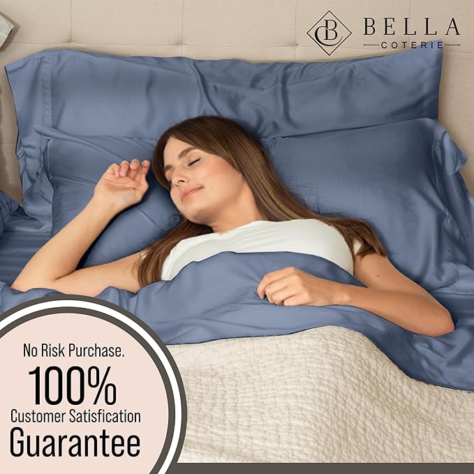 Bella Coterie Luxury Bamboo Viscose King Size Sheet Set | 100% Organically Grown | Ultra Soft | Cooling for Hot Sleepers | 18" Deep Pocket [Slate Blue]