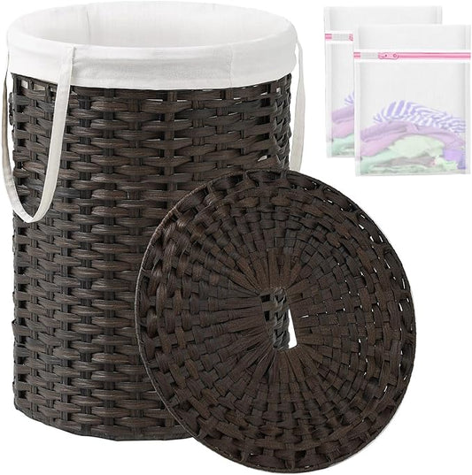Laundry Basket with Lid Round Rattan Laundry Hamper with Lid and Handles 29.1 by SETVSON
