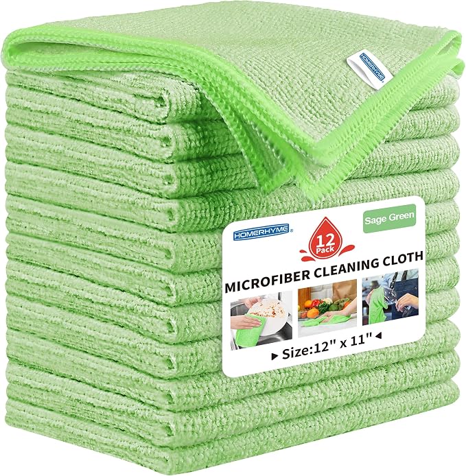 HOMERHYME Microfiber Cleaning Cloth, 12 Pack Green Cleaning Rags, Reusable by HOMERHYME