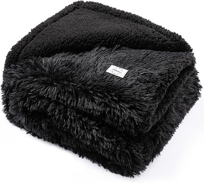 Waterproof Dog Blanket Black Calming Dogs Fluffy Long Faux Fur Pet Throw Blankets for Couch Protector Love Puppy Cat Bed Cover Washable(Black,XL-85x57in)