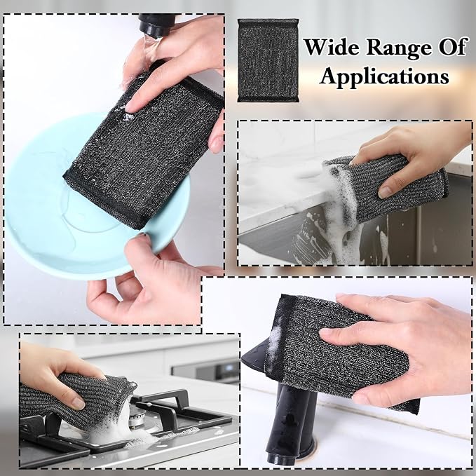 6 Pack Steel Wool Scrubber Sponges, Heavy Duty Stainless Steel Scouring Pads - Image 5