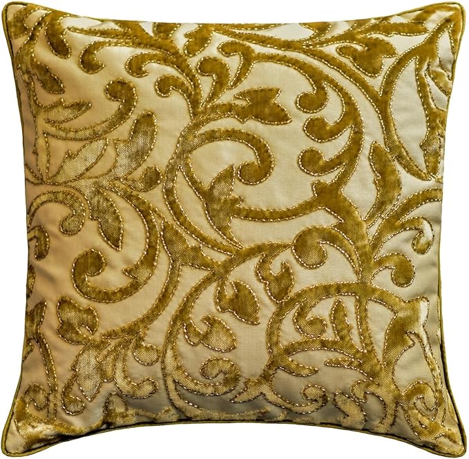 The HomeCentric King/Queen/Twin Beige Gold Decorative Bed Runner Full 68"x18" Bed Runner with One Pillow Cover, Cut Velvet, Beaded Bed Scarf on Velvet Fabric - Serene Symphony